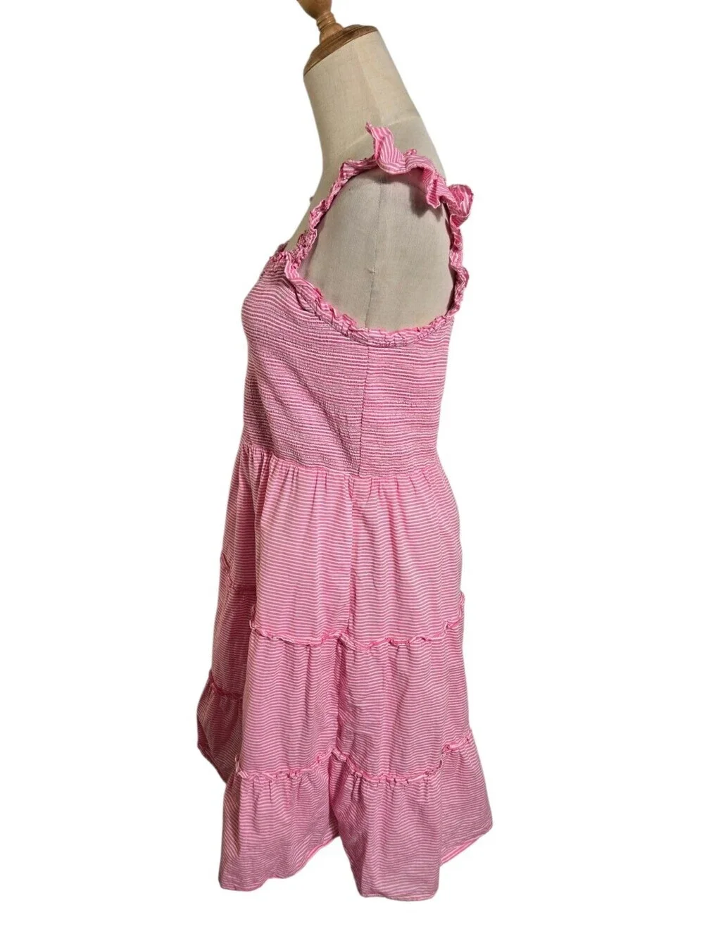 J. Crew Pink Striped Smocked Summer Sleeveless Dress